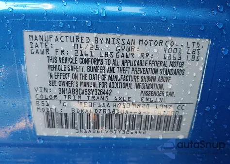 2025 Nissan Sentra Sv z USA, uszkodzony, nr VIN 3N1AB8CV5SY326442